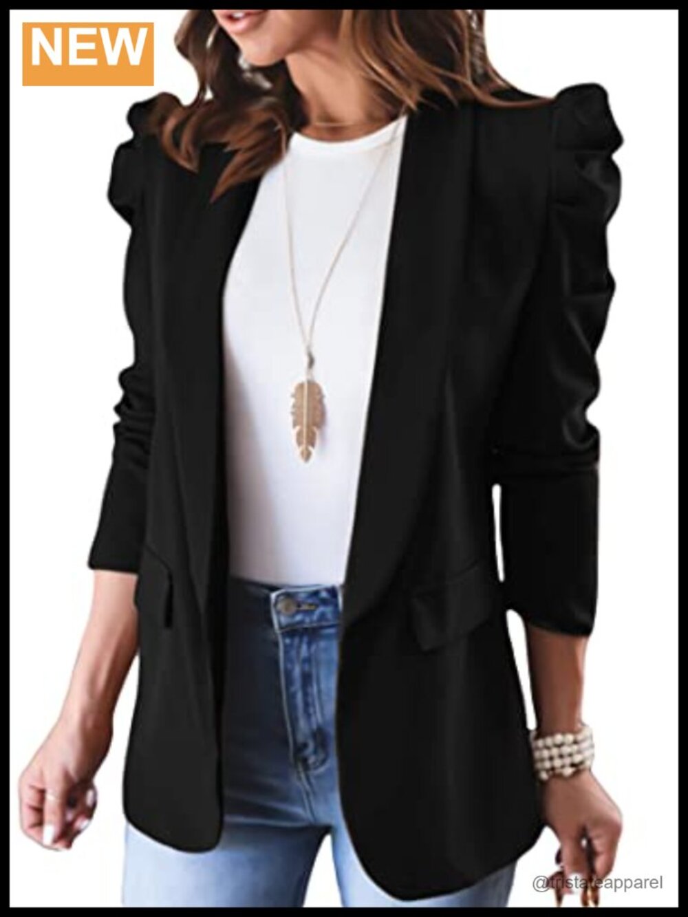 Women's Lightweight Puff Sleeve Blazer Open Front Business Casual